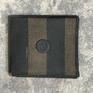 Fendi Tobacco Pequin Coated Canvas Bifold Wallet Stripe Compact